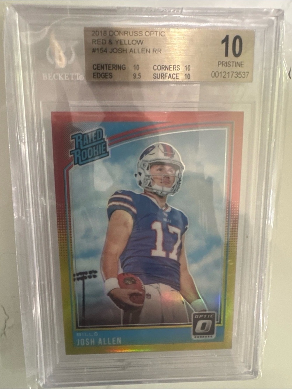 2018 Panini Donruss Optic Josh Allen Red & Yellow Rated Rookie BGS 10 POP 1/1 RC
